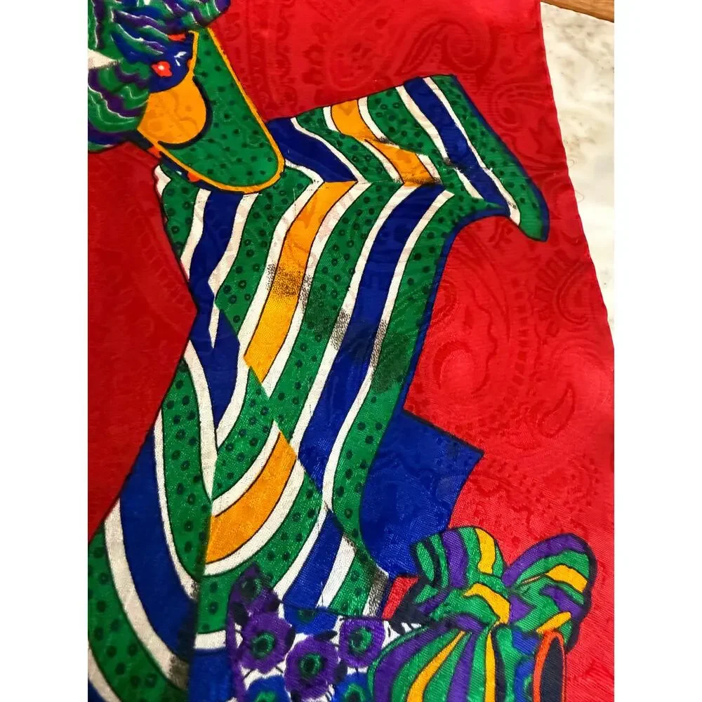 Vintage Liz Claiborne Vibrant Colorful Silk Rectangular Neck Scarf *Spots
